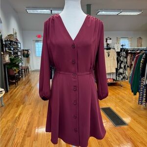 Babaton Aritzia Burgundy Bishop Sleeve Dress